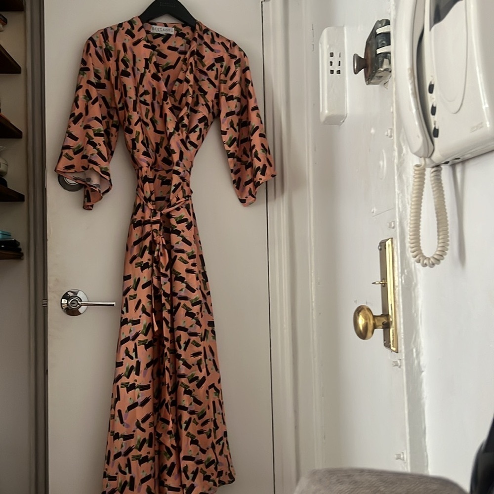 SMALL Multicolor Wrap Dress Silk Chiffon Fabric- Hand-tailored! NEW